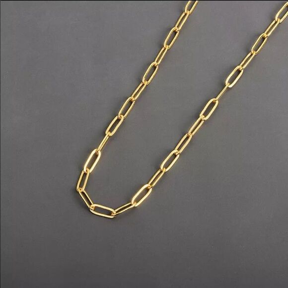 14k Gold / 925 Sterling Silver Rectangle Link Chain Necklace - Picture 1 of 12